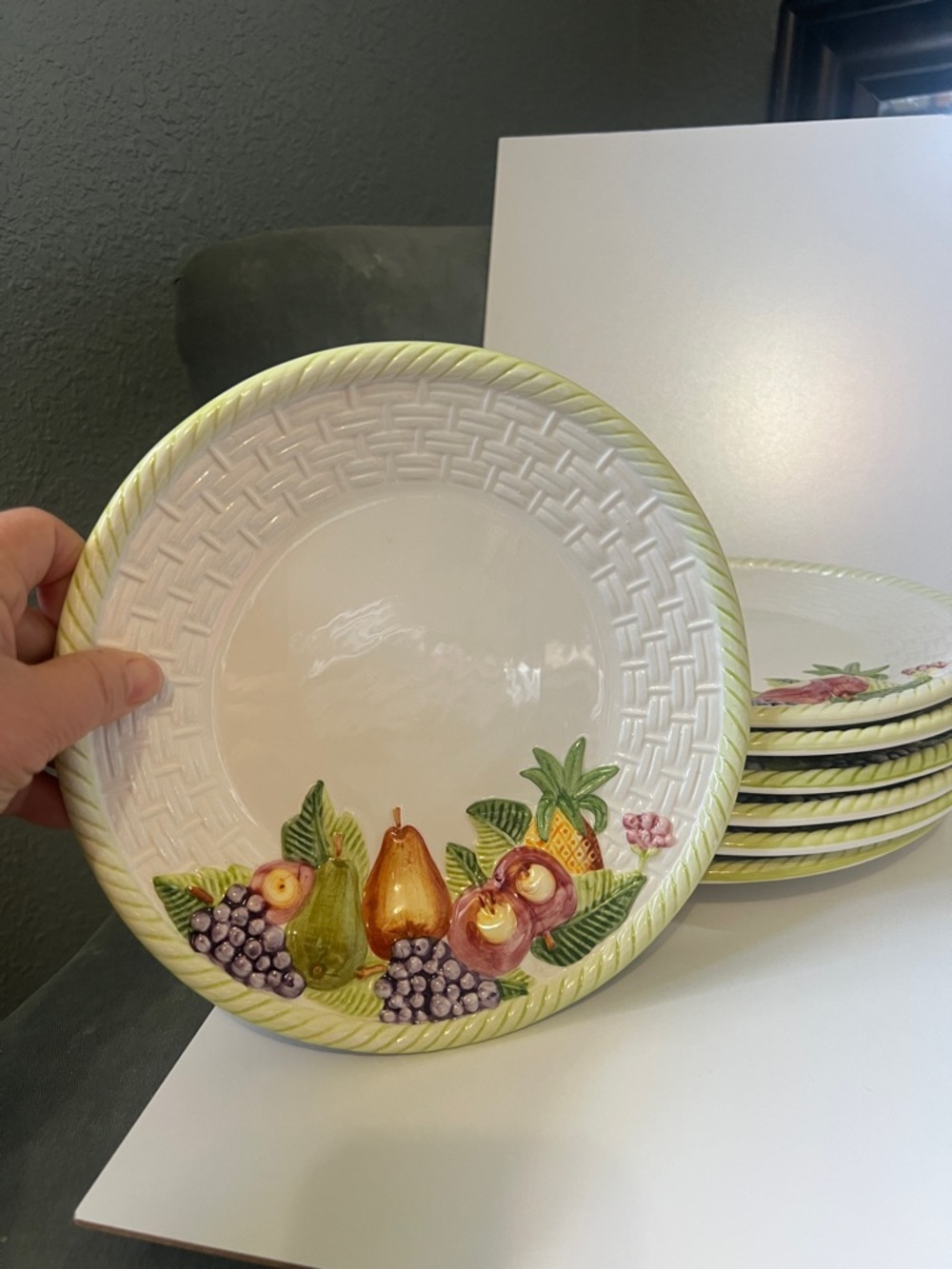 Harry and David Portugal A. Santos Fruit Basketweave Plates Set of 6 Handpainted